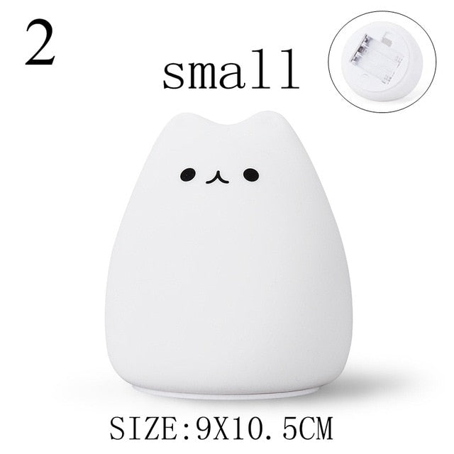 Cute LED Night Light Silicone Touch Sensor 7 Colors Cat Night Lamp