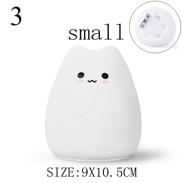 Cute LED Night Light Silicone Touch Sensor 7 Colors Cat Night Lamp