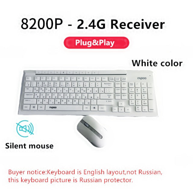 Rapoo Multimedia Wireless Keyboard Mouse Combos with Fashionable Ultra Thin Waterproof Silent Mice for Computer PC