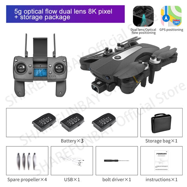 PRO GPS Drone 4k 8K Dual HD Camera Professional Aerial Photography Brushless Motor Foldable Quadcopter