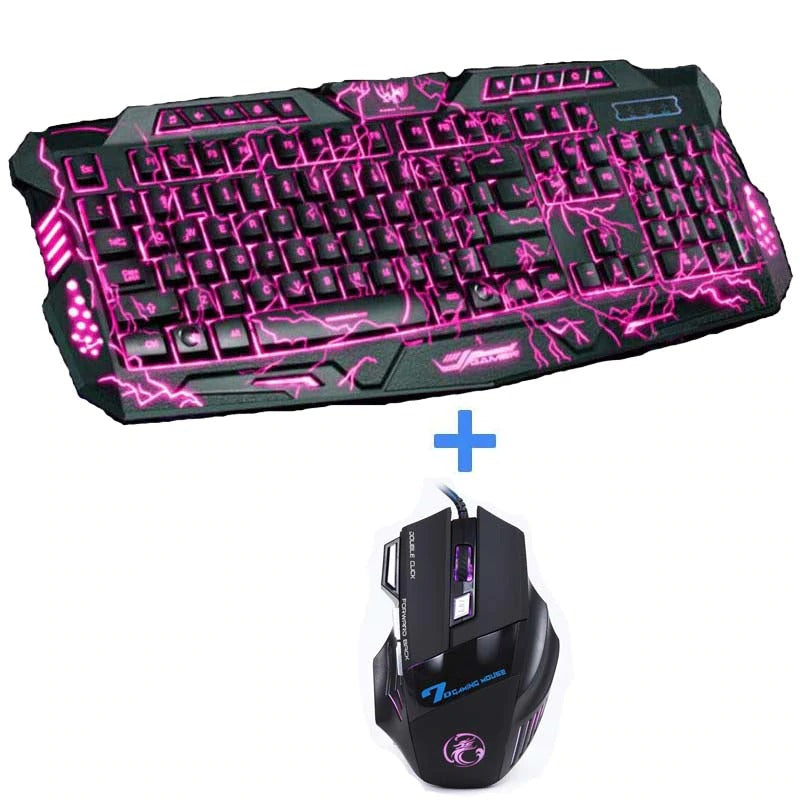 USB Wired LED Backlit Gamer Keyboard Mouse Combo Optical Pro 7 Buttons 5500 DPI